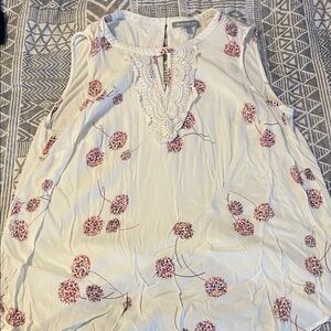 Daniel Rainn Cream Sleeveless Blouse with Pink Floral Pattern